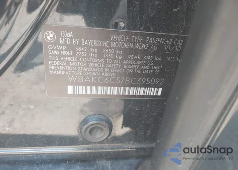 2011 BMW 750I xDrive из США, поврежденный, VIN WBAKC6C57BC395092